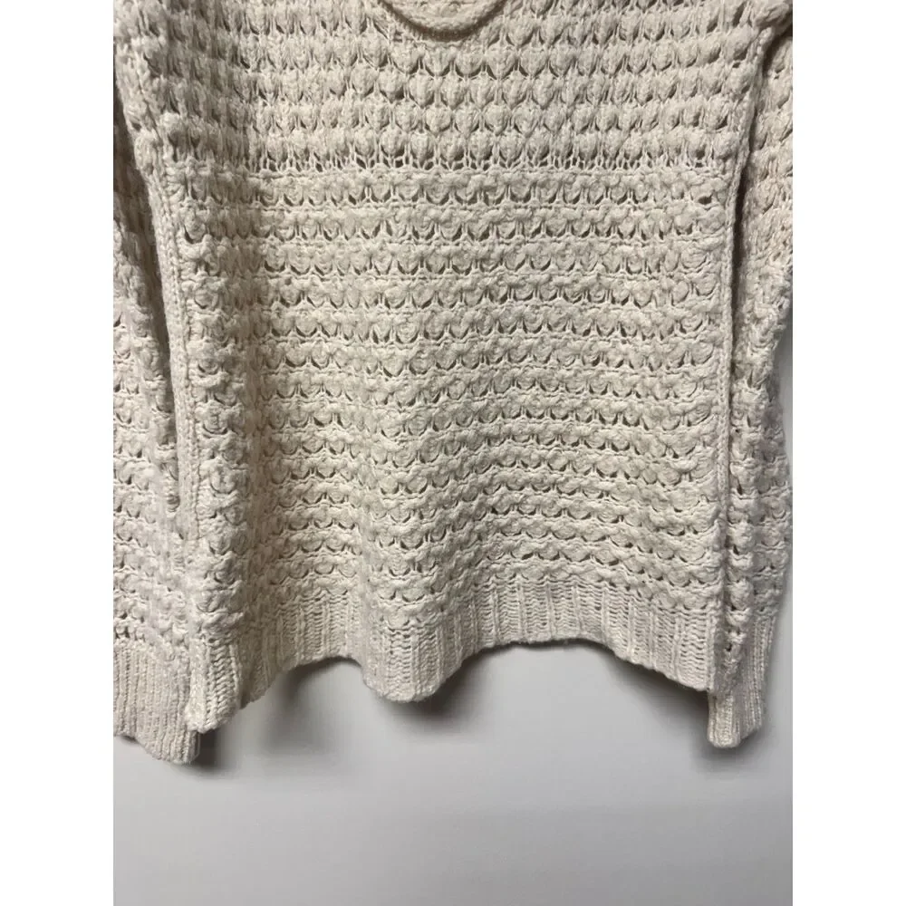 FREE PEOPLE Crashing Waves V-Neck Open Knit Slouchy Pullover Sweater Cream, Sz M